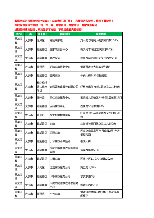 2020新版黑龙江省大庆市家政服务工商企业公司商家名录名单联系电话号码地址大全43家