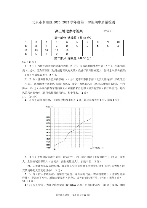 朝阳高三地理期中答案20201022