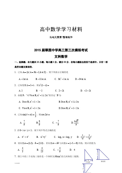 高考专题翠园中学高三第三次模拟考试.docx