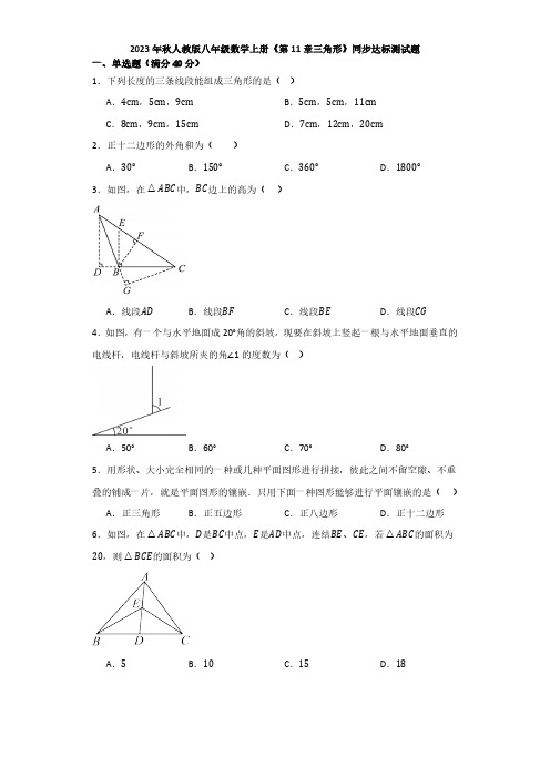 2023-2024学年人教版八年级数学上册第11章三角形 单元同步达标测试题(含答案)