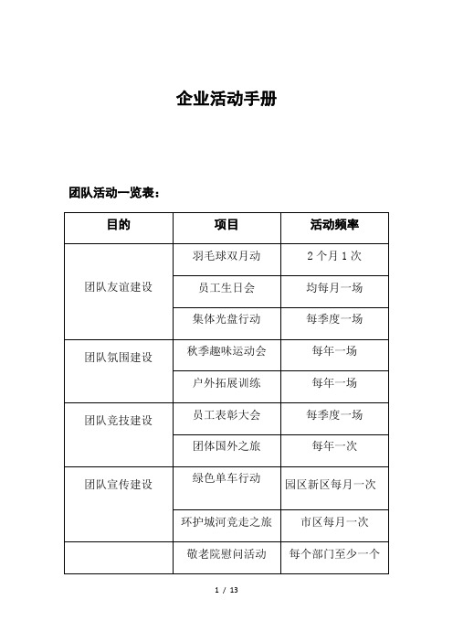 企业团队建设活动手册
