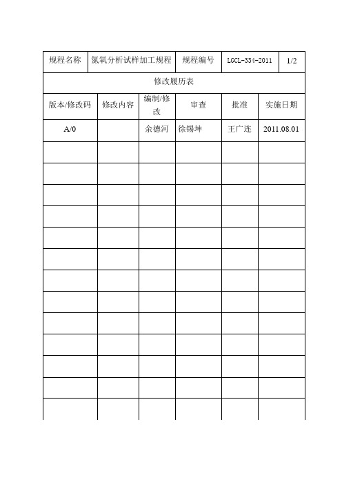 实验室检验试验规程(氮氧分析试样加工规程)