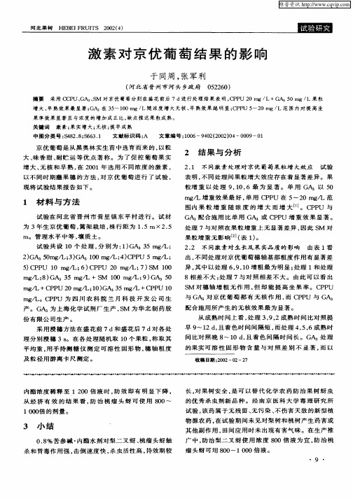 激素对克优葡萄结果的影响