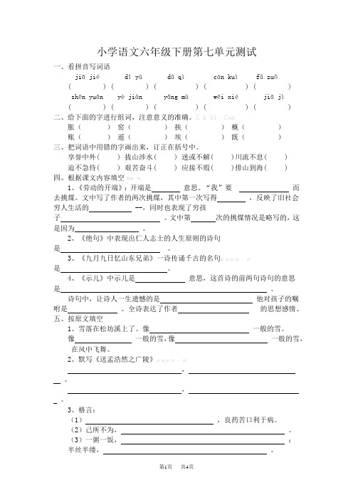 小学语文六年级下册第七单元测试