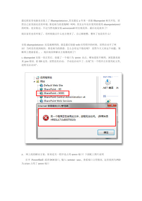在IIS中不能启动网站, 提示 “另一个程序正在使用此文件,进程无法访问”