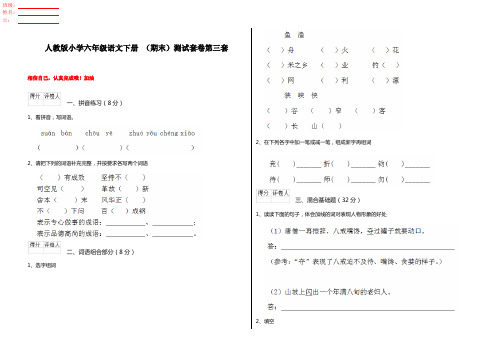 人教版小学六年级语文下册 (期末)测试套卷第三套