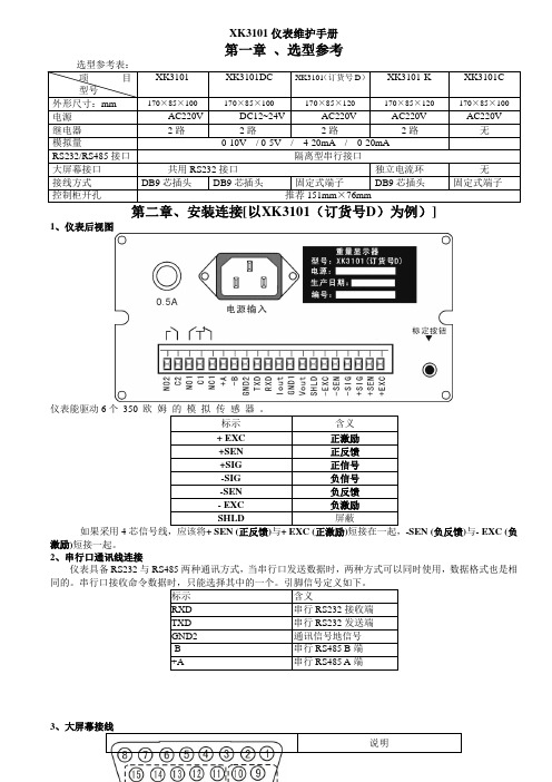 XK3101仪表维护手册第一章、选型参考