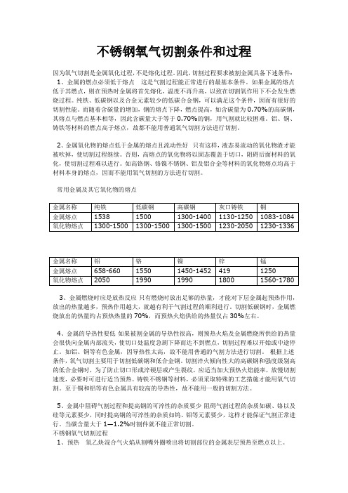 不锈钢氧气切割条件和过程