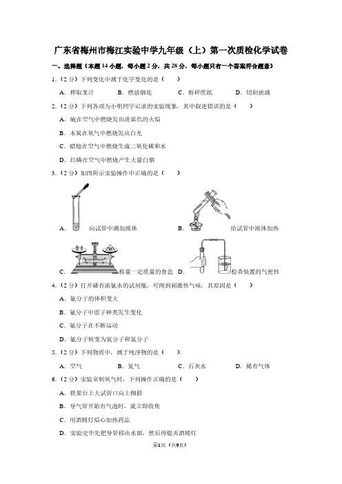 广东省梅州市梅江实验中学九年级(上)第一次质检化学试卷