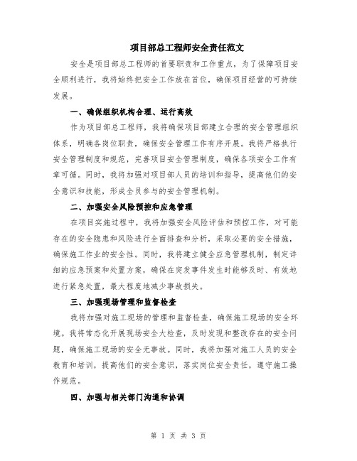 项目部总工程师安全责任范文