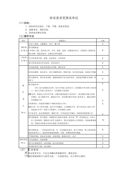 卧床患者更换床单法护理操作规范考核评分标准