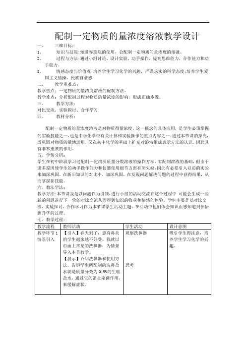 沪科版化学高一下册-5.2.2 配制一定物质的量浓度溶液  教案 