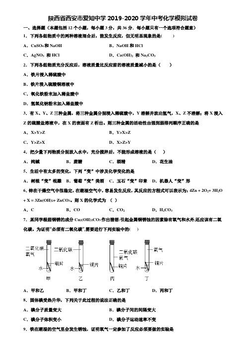 【附20套中考模拟试卷】陕西省西安市爱知中学2019-2020学年中考化学模拟试卷含解析