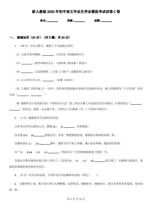 新人教版2020年初中语文毕业生学业模拟考试试卷C卷
