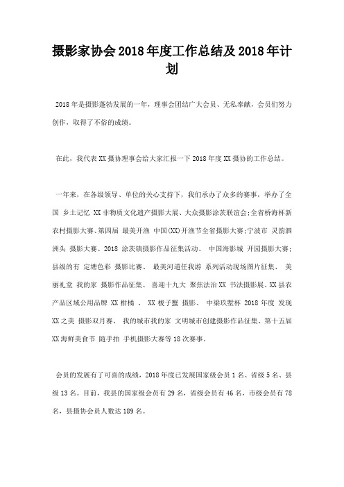 最新摄影家协会2018年度工作总结及2019年计划