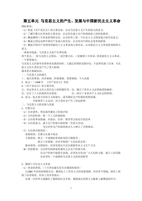商河弘德中学历史必修一第五单元复习提纲