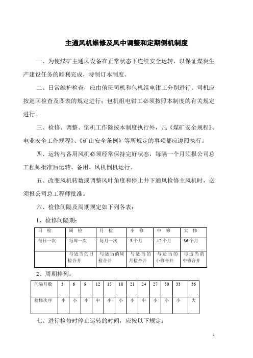 主通风机维修及风中调整和定期倒机制度