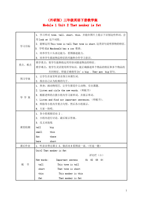 三年级英语下册 Module 2 Unit 2(1)教学案 外研版