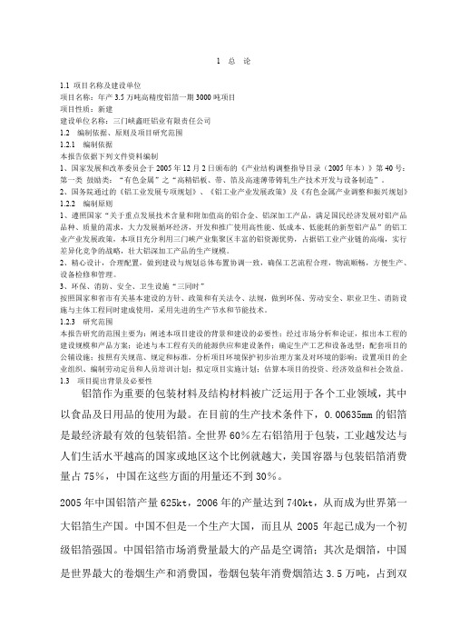 年产万吨高精度铝箔项目可研报告