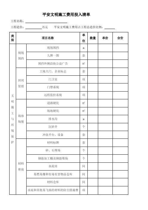 平安文明施工费用投入清单