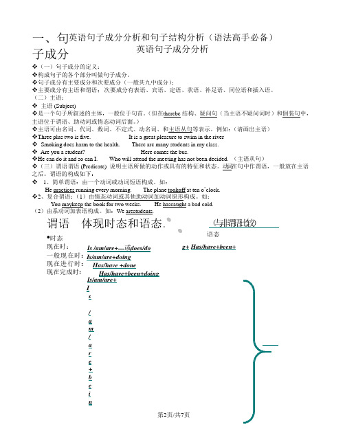 高中英语语法句子成分分析  word版