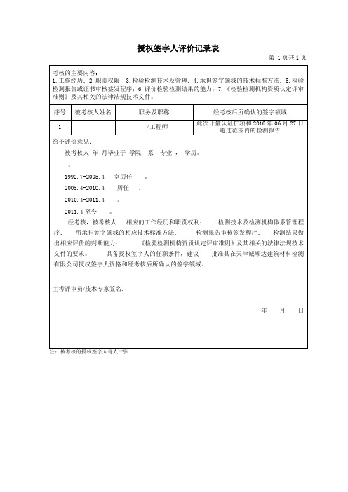 授权签字人考核表