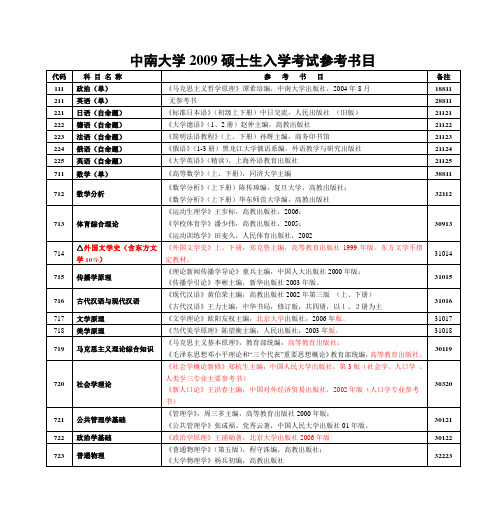 中南大学2009硕士生入学考试参考书目剖析