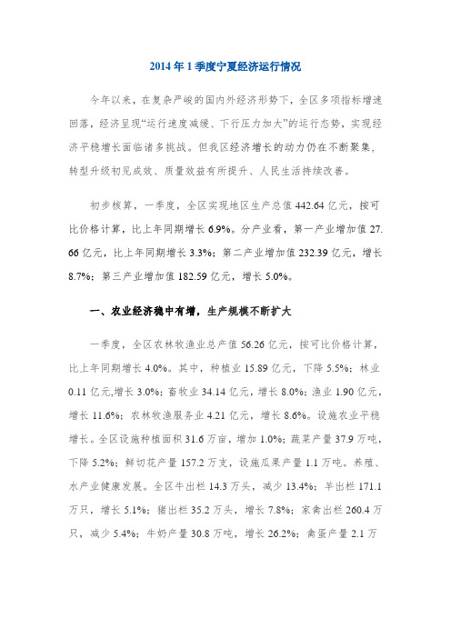 2014年1季度宁夏经济运行情况