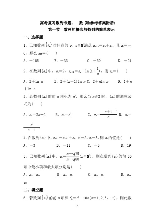 最全高考复习数列专题及练习答案详解