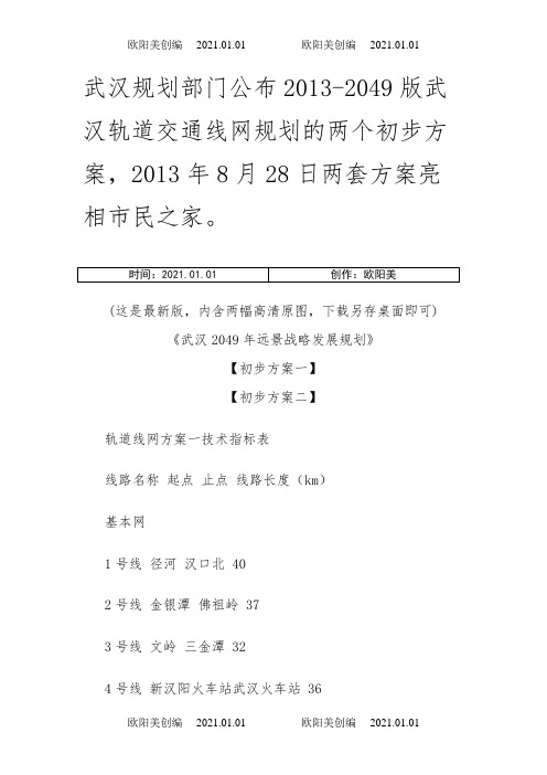 武汉地铁武汉轨道交通线网规划两方案【高清原图】【最新版】之欧阳美创编