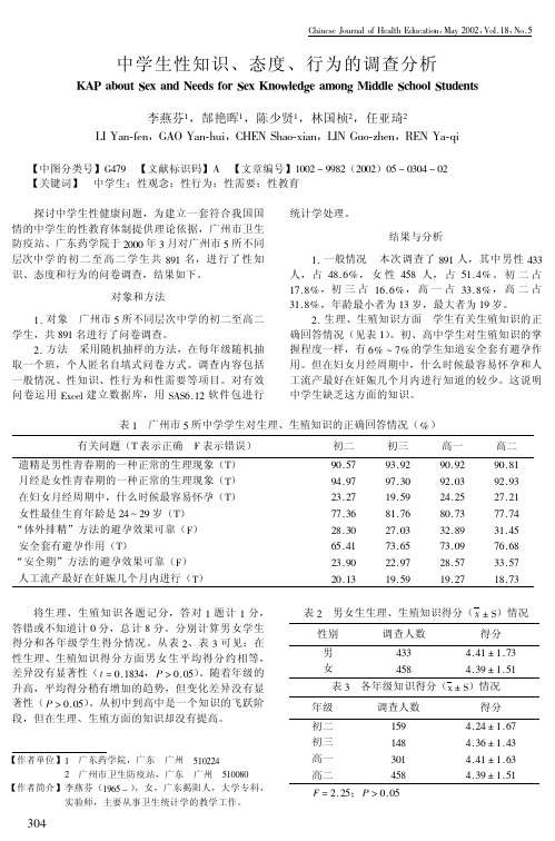 中学生性知识、态度、行为的调查分析
