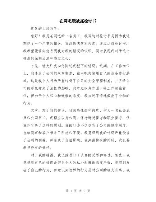 在网吧玩被抓检讨书