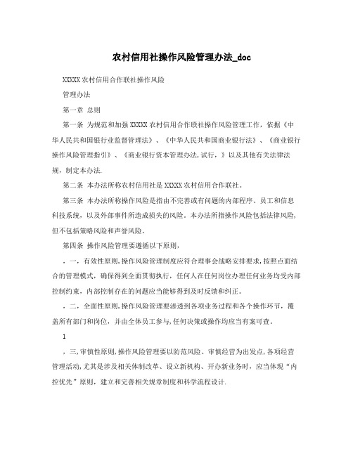 农村信用社操作风险管理办法_doc【呕心沥血整理版】