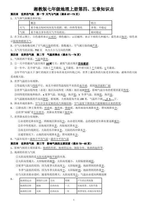 湘教版七年级地理上册精品知识点