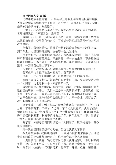 自己回家作文15篇范文精选