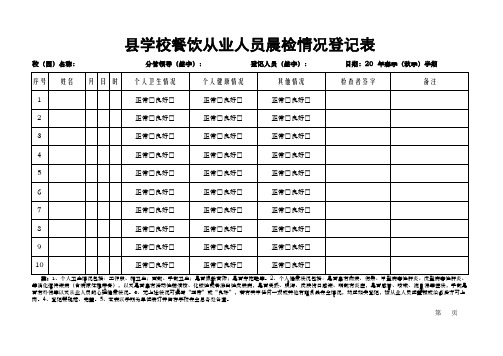 学校餐饮从业人员晨检情况登记表