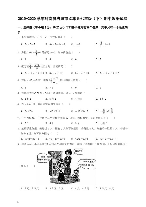 【精编】洛阳市孟津县七年级下册期中考试数学试卷(精品解析).doc