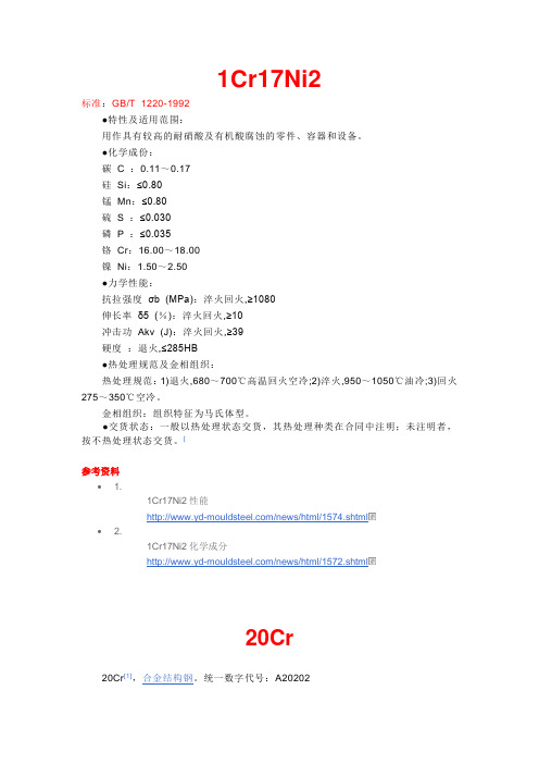 1Cr17Ni2、20Cr、20crmnti介绍
