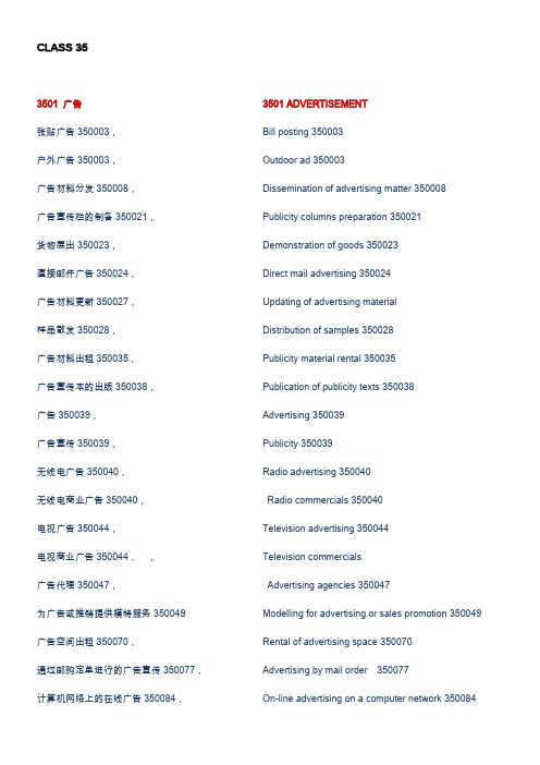 商标注册第35类中英文对照 CLASS 35 (English version)