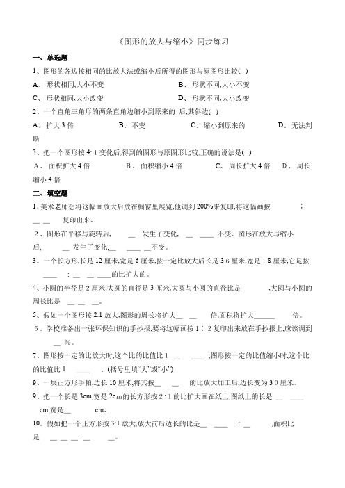 六年级下册数学一课一练24图形的放大和缩小 北师大版(含解析)