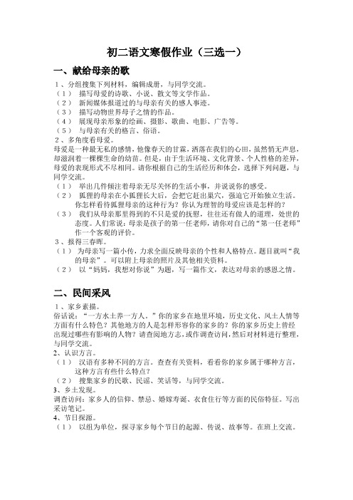 初二语文寒假作业