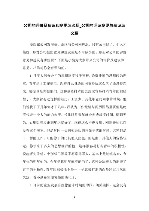 公司的评价及建议和意见怎么写_公司的评议意见与建议怎么写