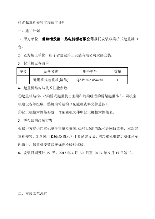 桥式起重机安装施工计划