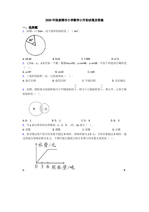 2020年张家港市小学数学小升初试卷及答案