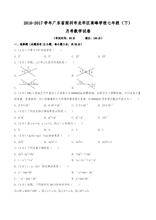 2016-2017学年广东省深圳市龙华区高峰学校七年级(下)月考数学试卷