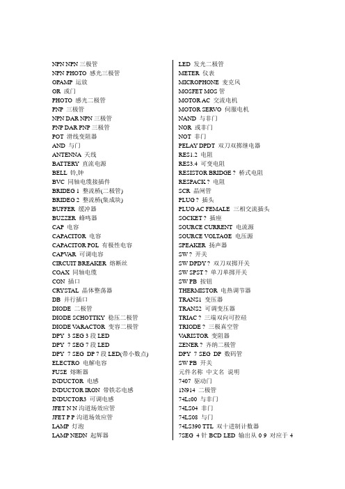 Proteus的元件对照表
