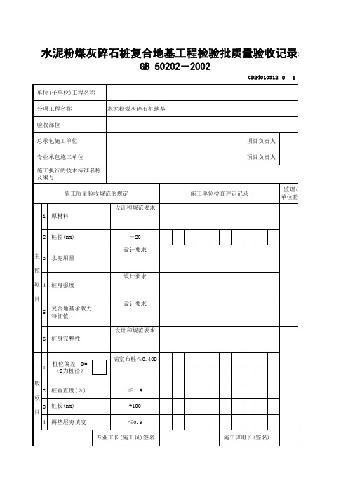 水泥粉煤灰碎石桩复合地基工程检验批质量验收记录表GD24010312