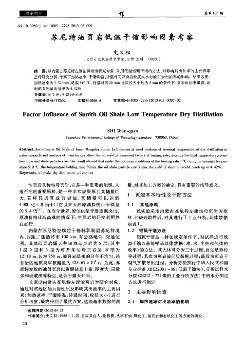 苏尼特油页岩低温干馏影响因素考察