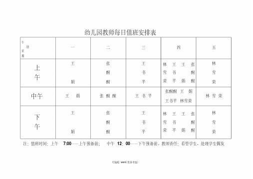 幼儿园教师每日值班安排表