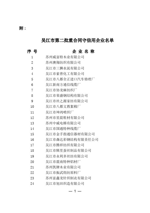 吴江市第二批重合同守信用企业名单.doc
